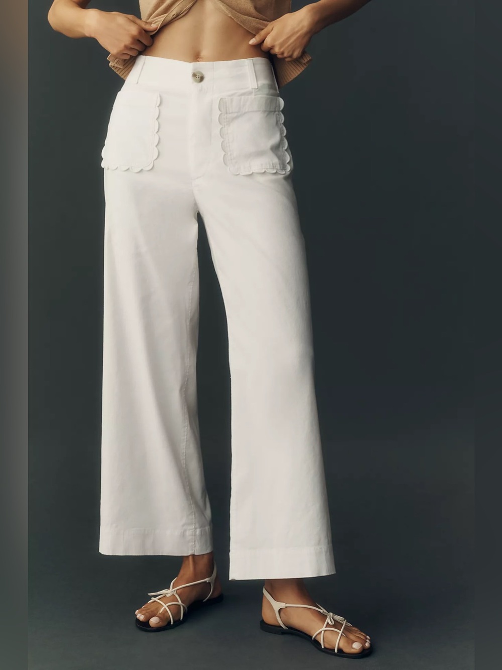 Maeve Colette Scallop High-Rise Wide-Leg Pants in Magic Fabric